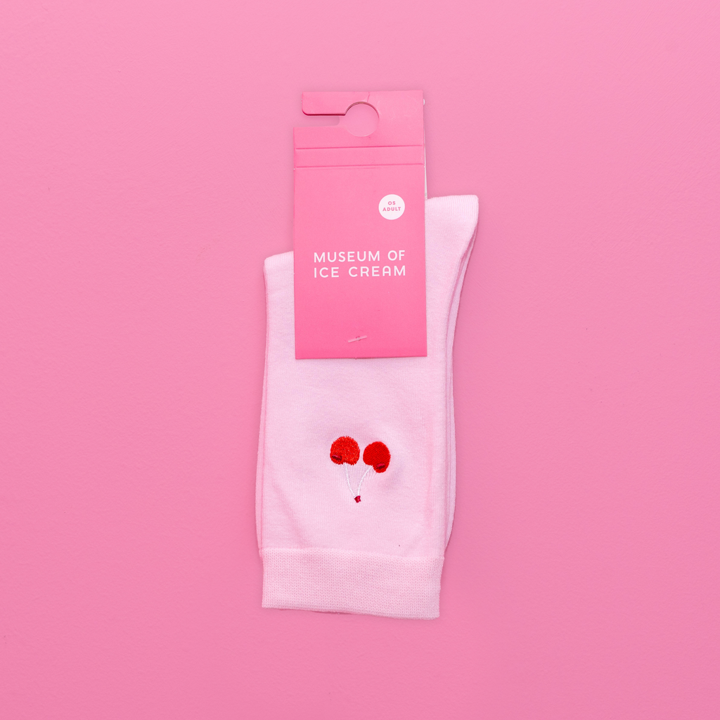 LIGHT PINK CHERRY ADULT SOCKS